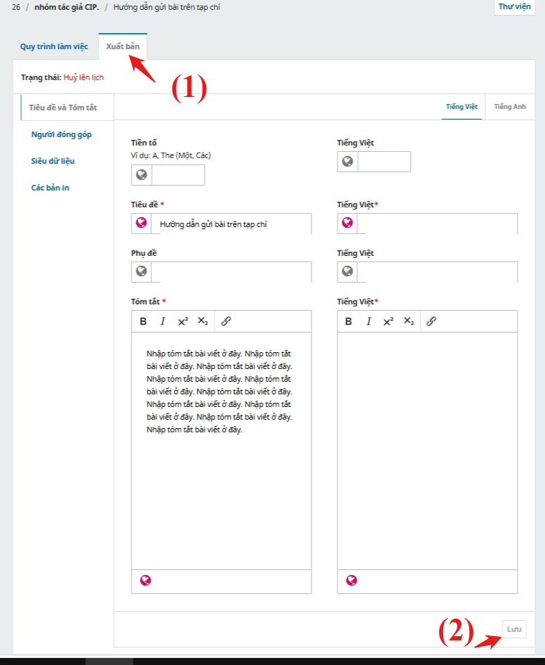 Submission publication tab